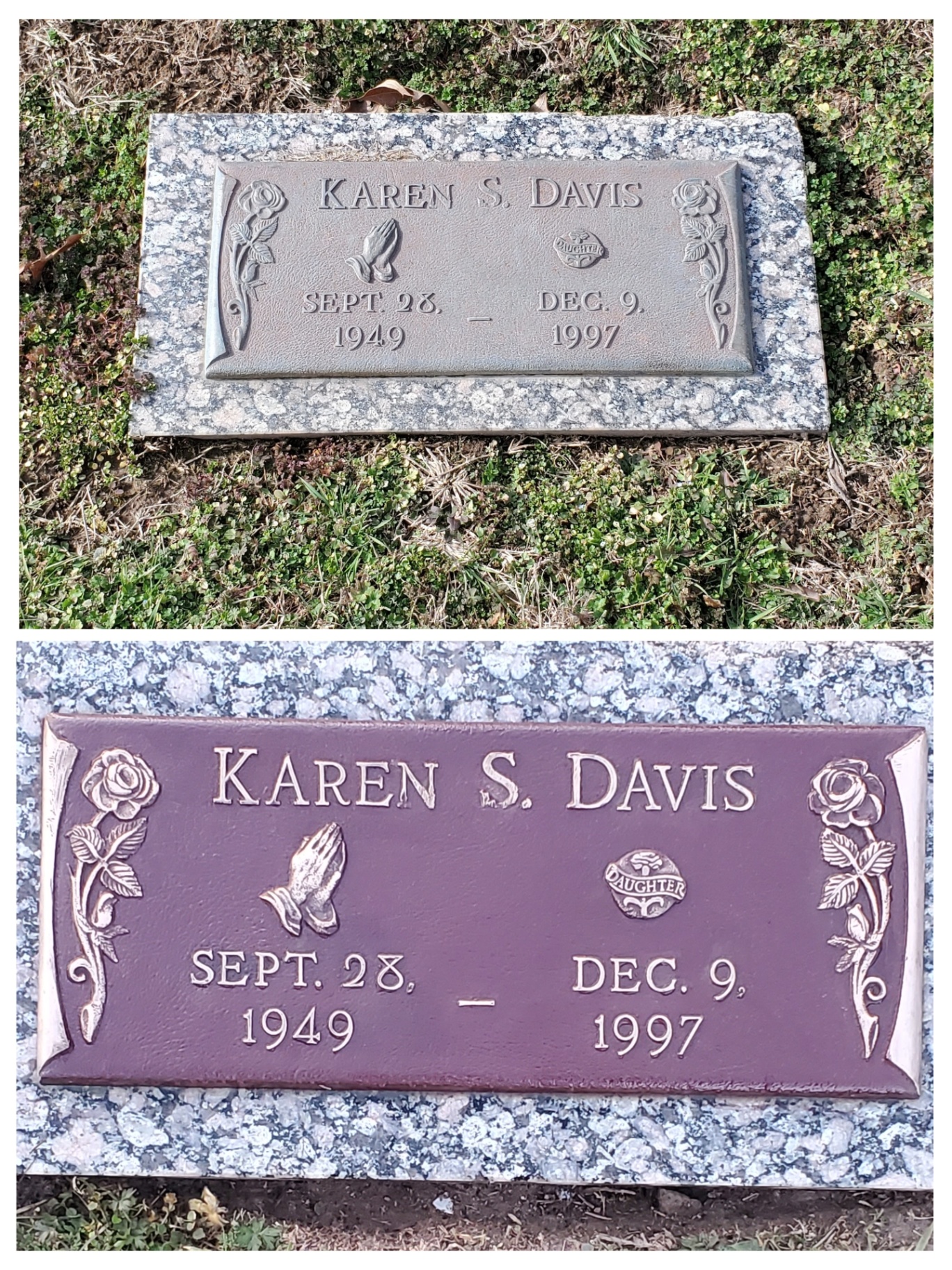 Before and after: Karen S. Davis — Bronze plaque cleaning